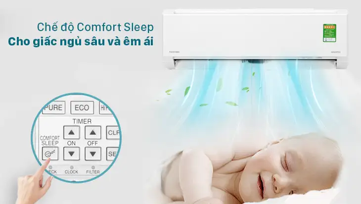 Chế độ Comfort Sleep trên máy lạnh Toshiba mang lại giấc ngủ sâu và êm ái cho người dùng