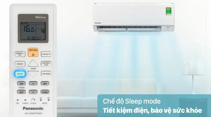 Chế độ Sleep trên máy lạnh Panasonic giúp bảo vệ sức khỏe người dùng tốt hơn, đồng thời mang lại hiệu quả tiết kiệm điện