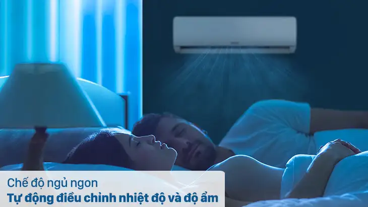 Chế độ ngủ ngon trên máy lạnh Samsung có thể tự động điều chỉnh nhiệt độ và độ ẩm, mang lại giấc ngủ ngon cho người dùng