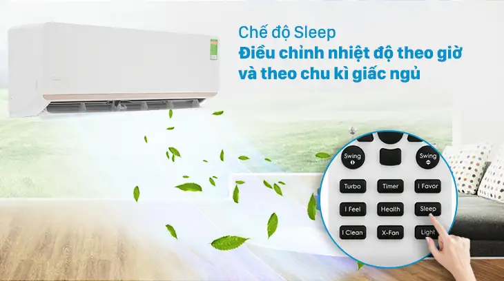 Chế độ Sleep trên máy lạnh Electrolux tự động điều chỉnh nhiệt độ theo chu kỳ giấc ngủ, mang lại sự thoải mái cho người dùng suốt cả đêm