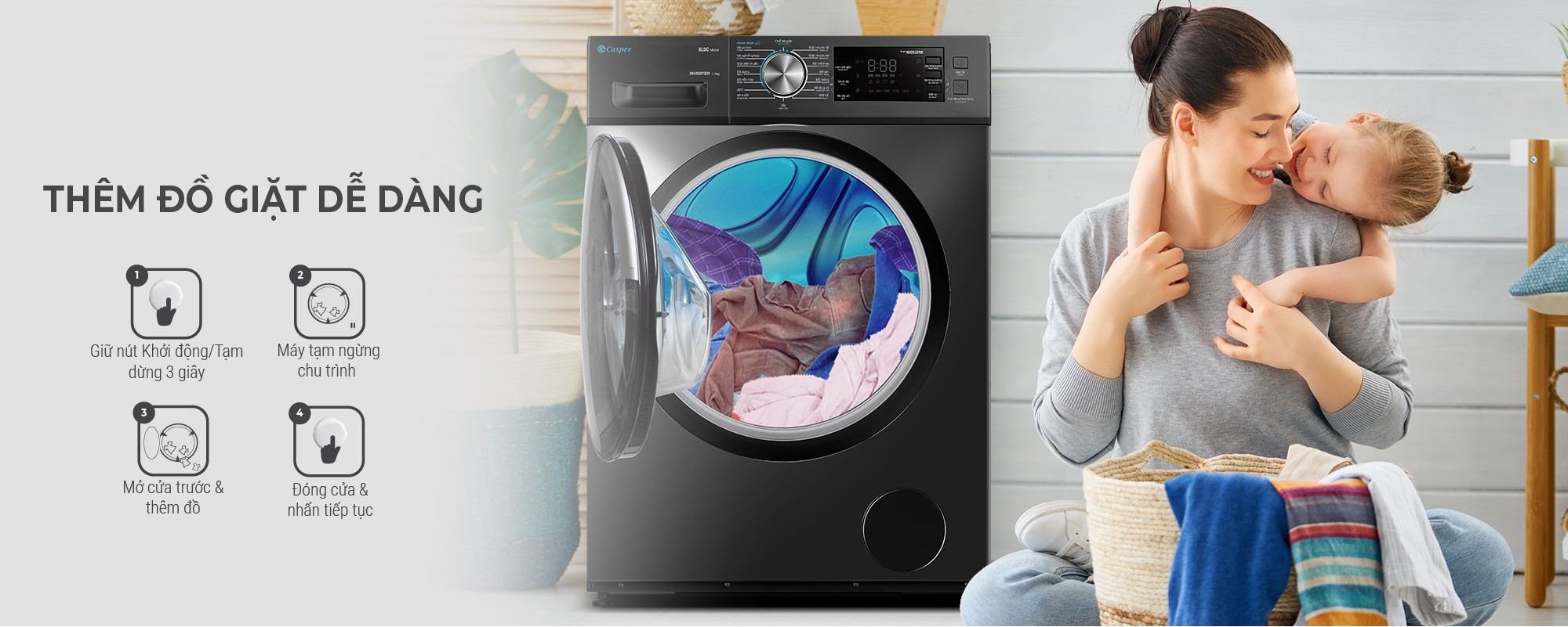 Máy giặt cửa trước Casper Inverter WF-85I140BGB 8.5kg