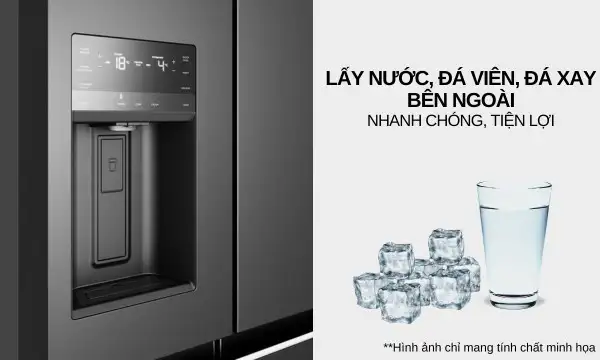 Tủ lạnh 4 cánh Inverter UltimateTaste 900 - Xám đậm Glossy, 609L, EQE6879A-B Tủ lạnh Electrolux Inverter 609 lít EQE6879A-B Ngăn lấy nước mát và đá viên/đá xay bên ngoài