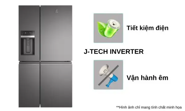 Tủ lạnh 4 cánh Inverter UltimateTaste 900 - Xám đậm Glossy, 609L, EQE6879A-B Tủ lạnh Electrolux Inverter 609 lít EQE6879A-B Tiết kiệm điện