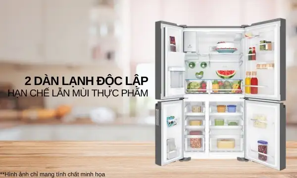 Tủ lạnh 4 cánh Inverter UltimateTaste 900 - Xám đậm Glossy, 609L, EQE6879A-B Tủ lạnh Electrolux Inverter 609 lít EQE6879A-B Hệ thống 2 dàn lạnh độc lập
