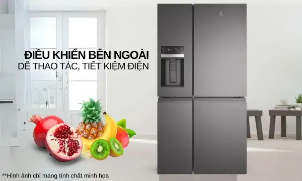 Tủ lạnh 4 cánh Inverter UltimateTaste 900 - Xám đậm Glossy, 609L, EQE6879A-B Tủ lạnh Electrolux Inverter 609 lít EQE6879A-B Bảng điều khiển bên ngoài